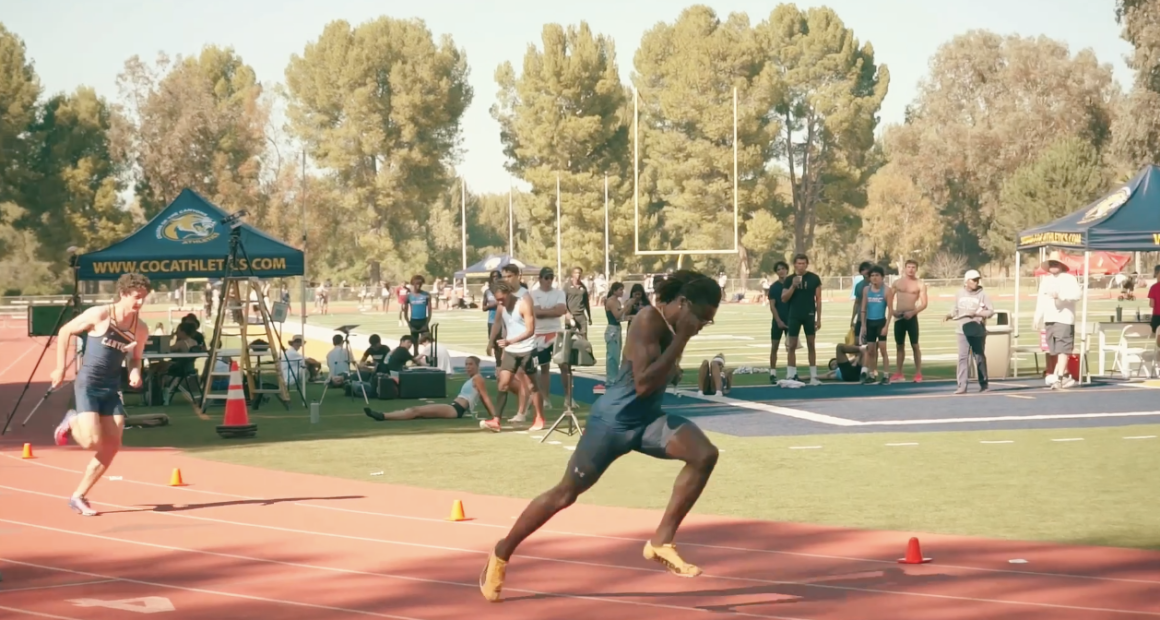 Antonio Moore is running in the 400-meter race at on a bright sunny day at Cougar Stadium