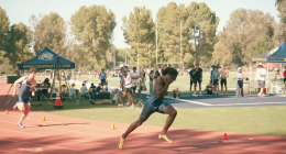Antonio Moore is running in the 400-meter race at on a bright sunny day at Cougar Stadium