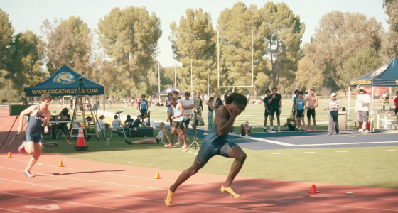 Antonio Moore is running in the 400-meter race at on a bright sunny day at Cougar Stadium